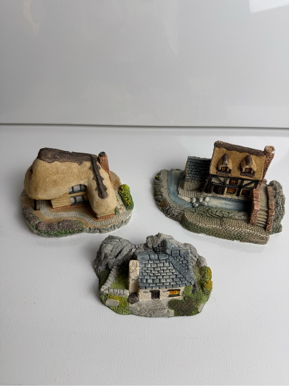 Memory Lane Cottages Hand Painted Resin Miniatures Set of 3 by Peter Tomlins